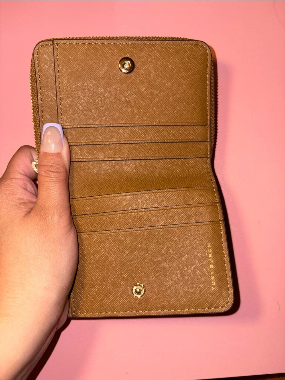 Woven Tory Burch tote with zip card case & zip- around wallet